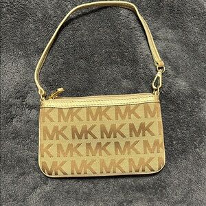 Michael Kors Gold and Tan Logo Wristlet